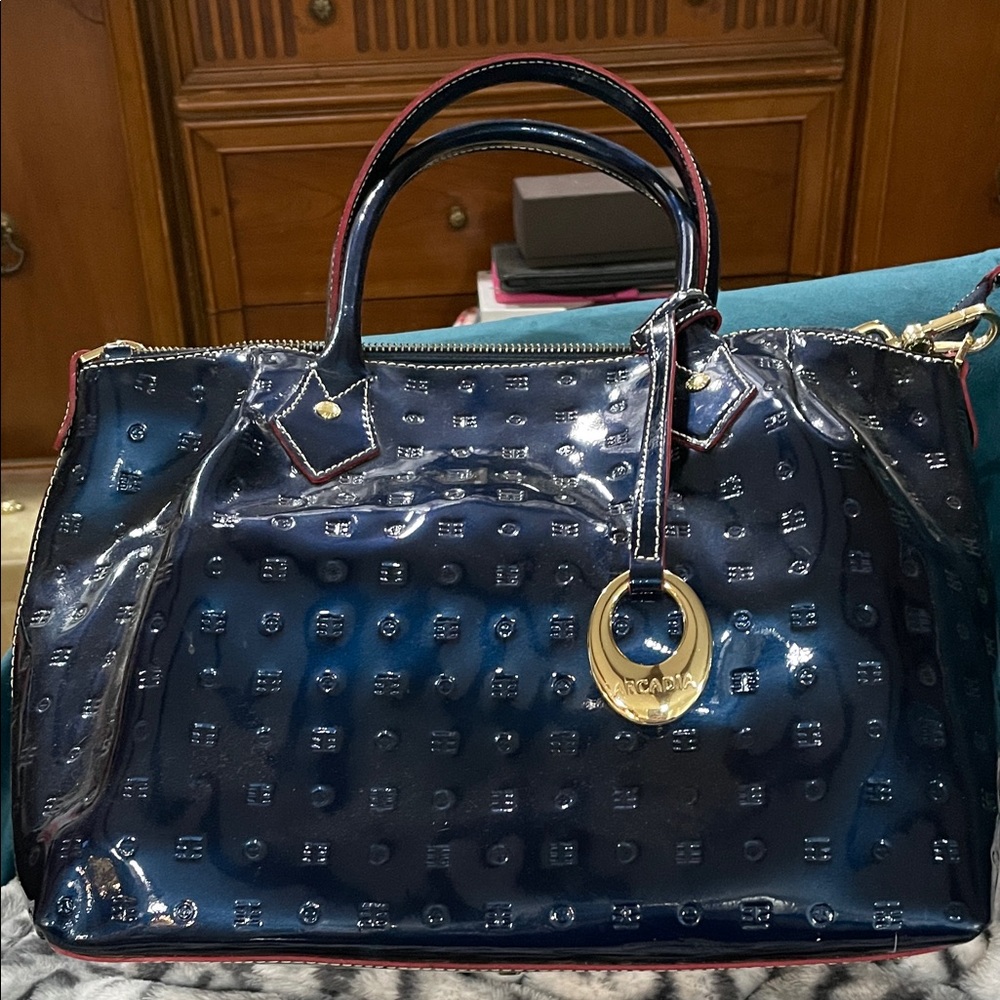 Arcadia Glossy Navy Satchel